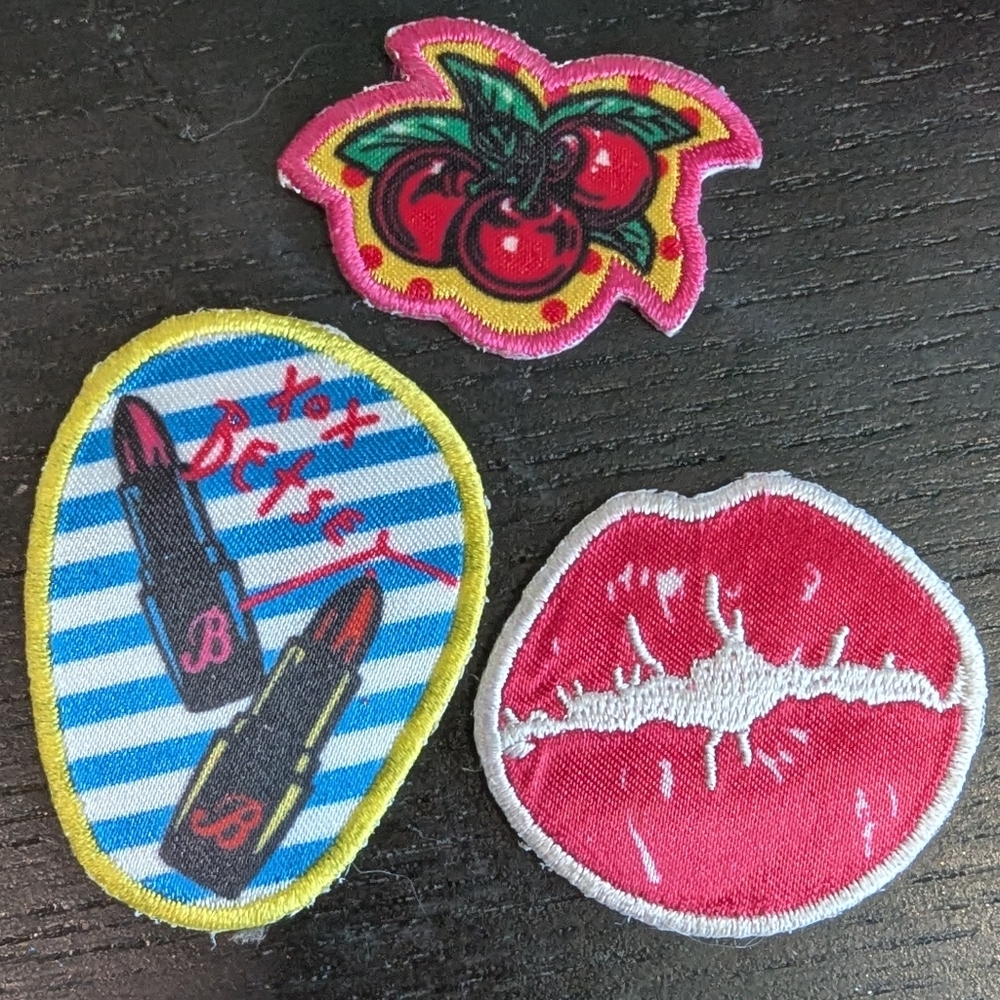 Betsey Johnson Pink Lip and Cherry Patches